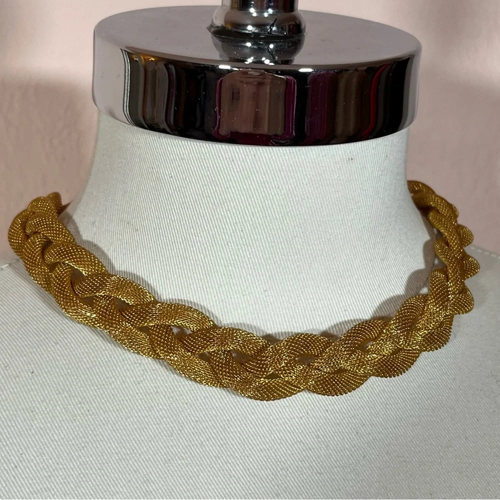 Vintage 80 90 Retro Thick Wide Mobwife Maximalism Gold Chocker Necklace - Picture 5 of 15